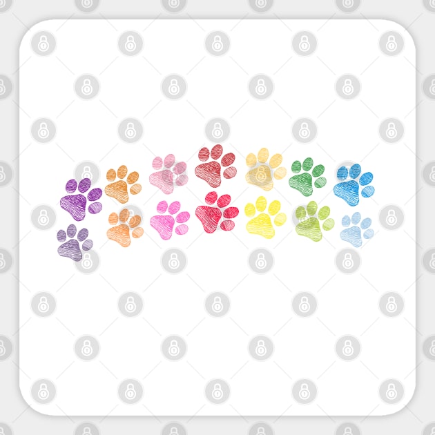 Cute doodle hand drawn colorful paw prints foot step vector Sticker by GULSENGUNEL